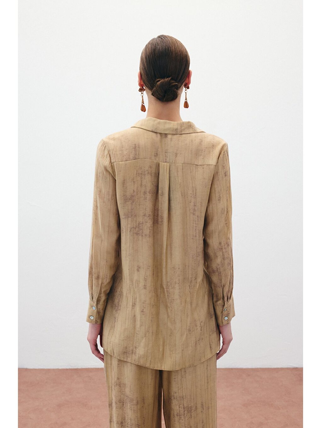 Kahverengi Desenli Salaş Gömlek - Camel-7