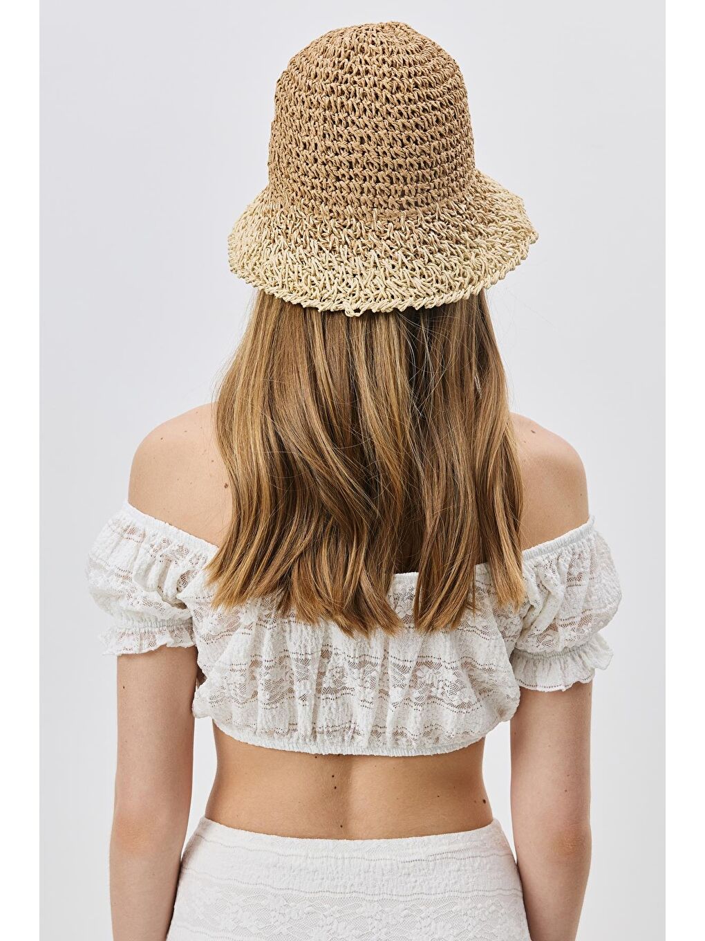 Kahverengi El Örgüsü Hasır Şapka Y8210 Camel-1