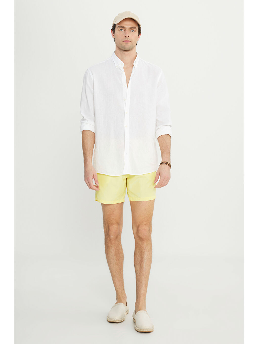 Erkek Sarı Standart Fit Normal Kesim Cepli Hızlı Kuruyan Desenli Deniz Şortu-3