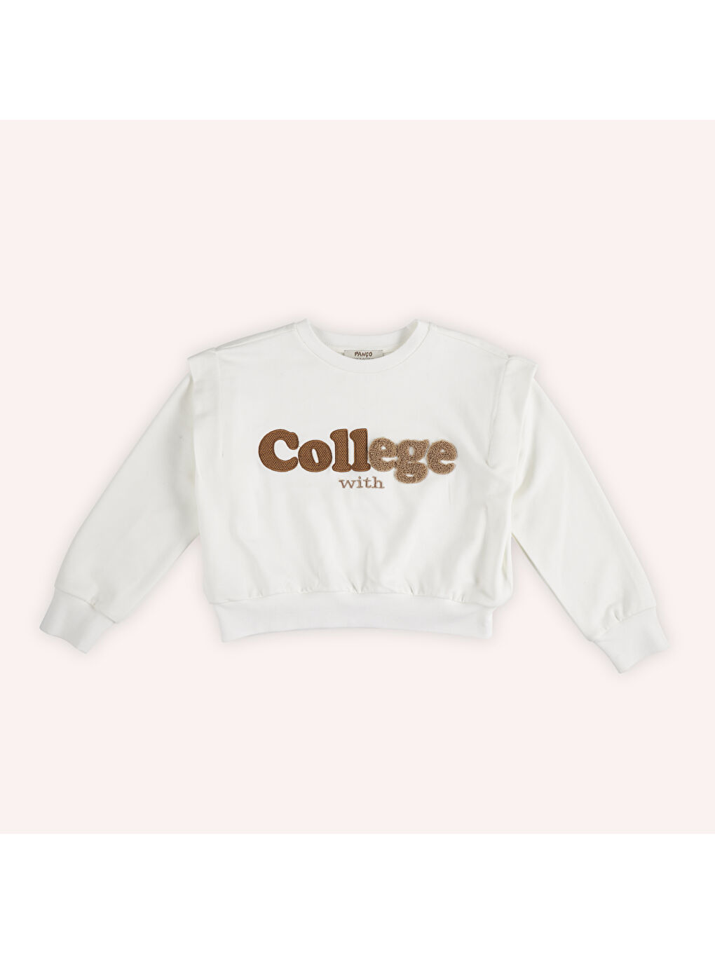 Panço Ekru Kız Çocuk Nakış Detaylı Sweatshirt