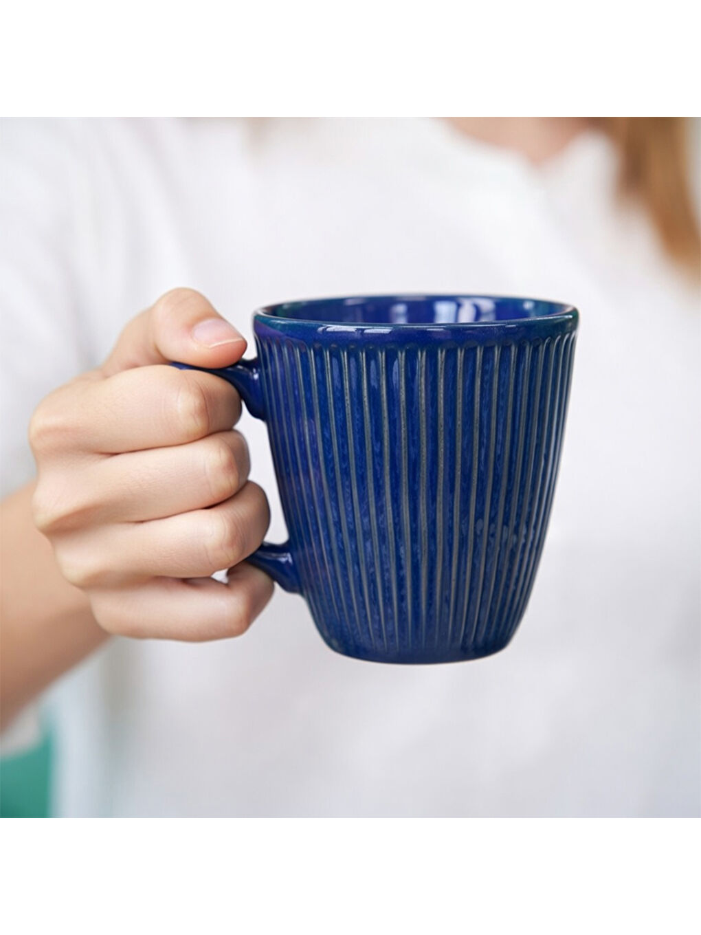 Mavi 2'li Çizgili Seramik Kupa-2