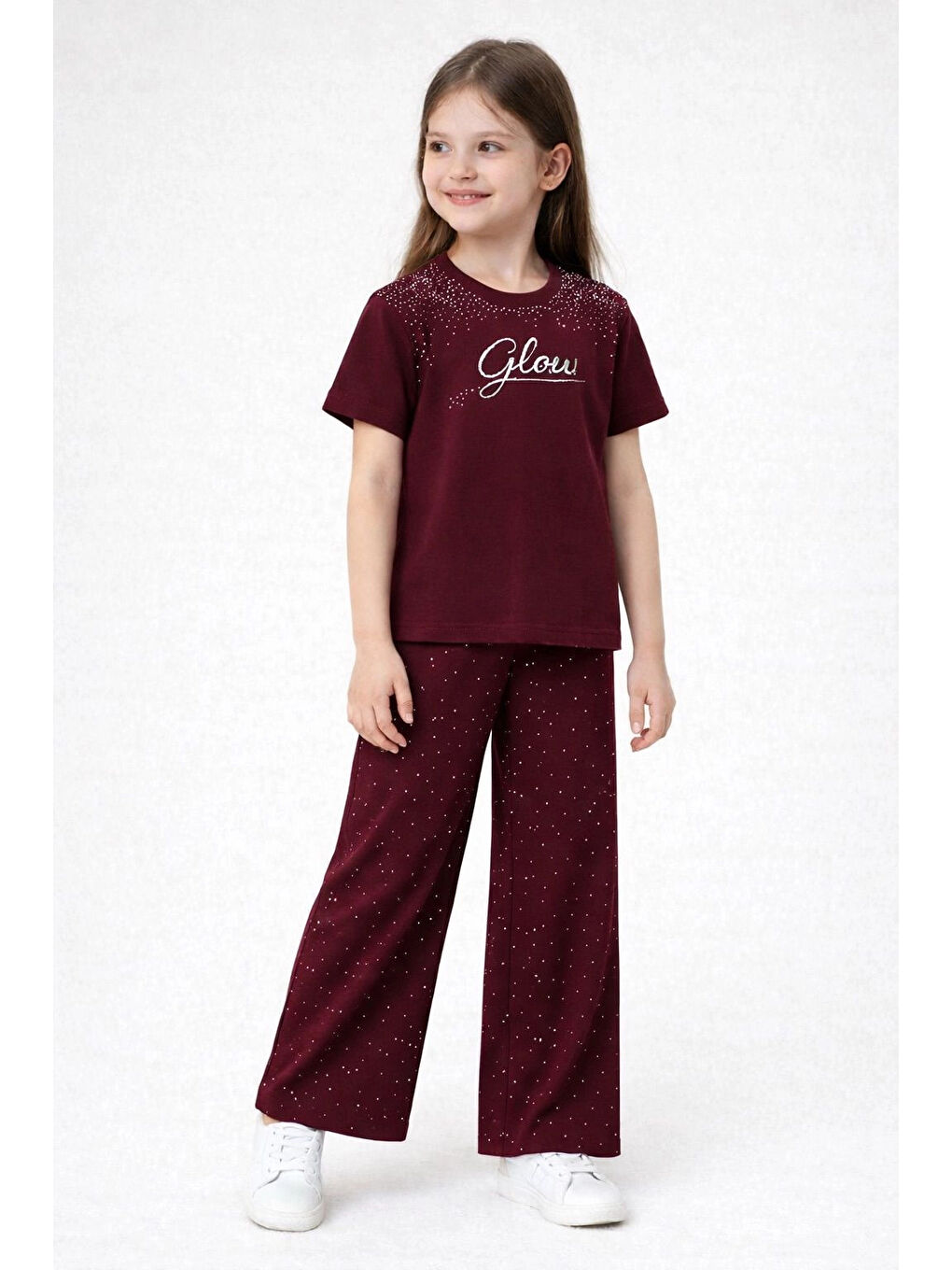 Bordo Glow Taşlı Kız Çocuk Takım 30459