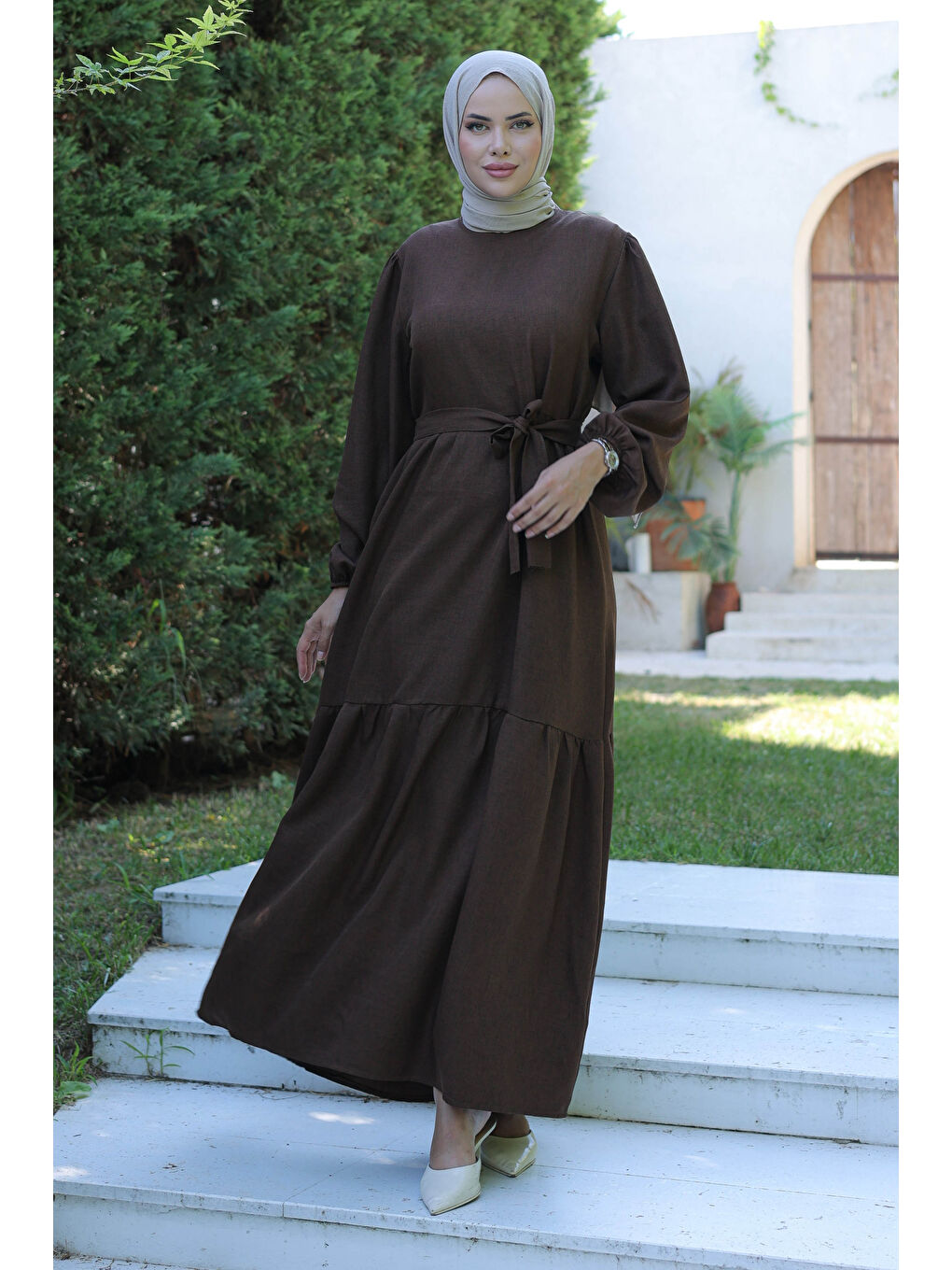 Kahverengi Katlı Elbise Kahve - 26624