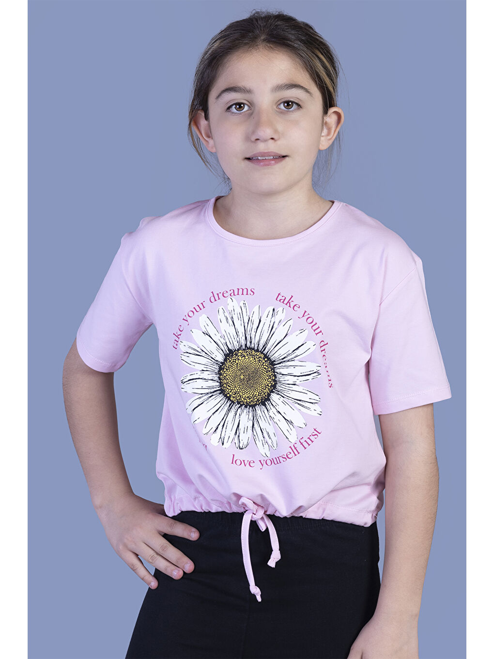 Pembe Kız Çocuk Papatya Desenli Tişört