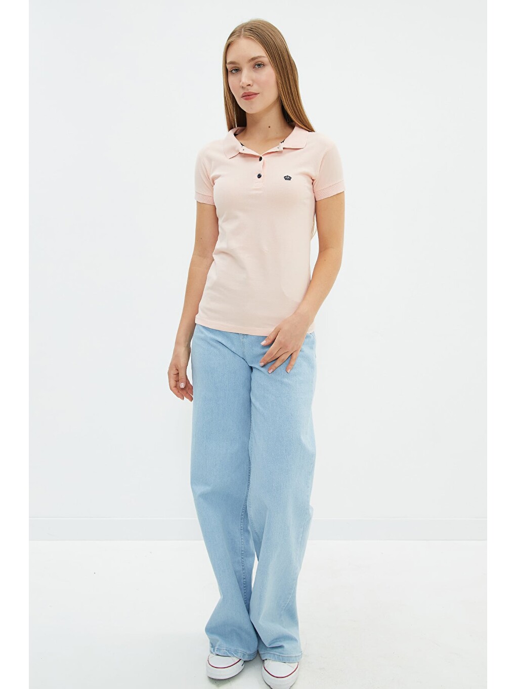 Pembe Nakışlı Polo Yaka Slim Fit Tişört-3