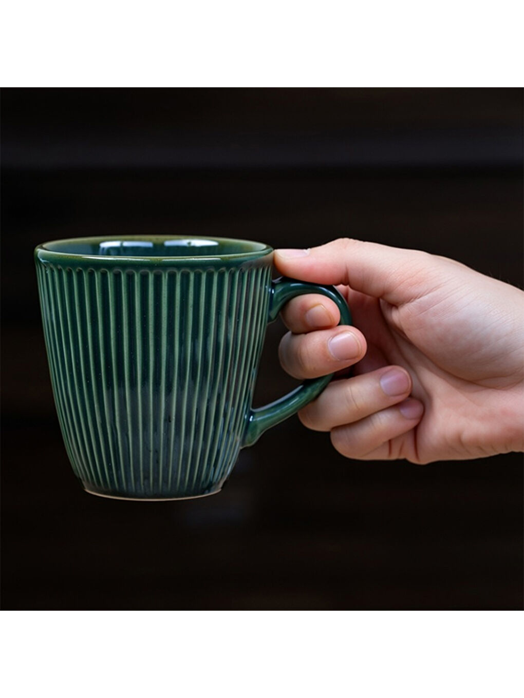 Yeşil Çizgili Seramik Kupa-2