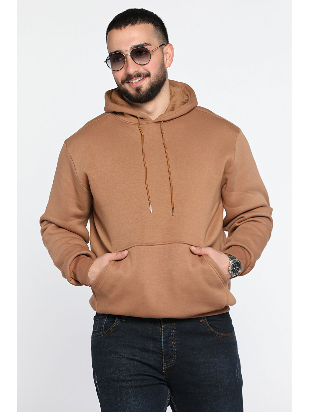 Mishar İtalia Ekru Erkek Kanguru Cepli Şardonlu Hoodie