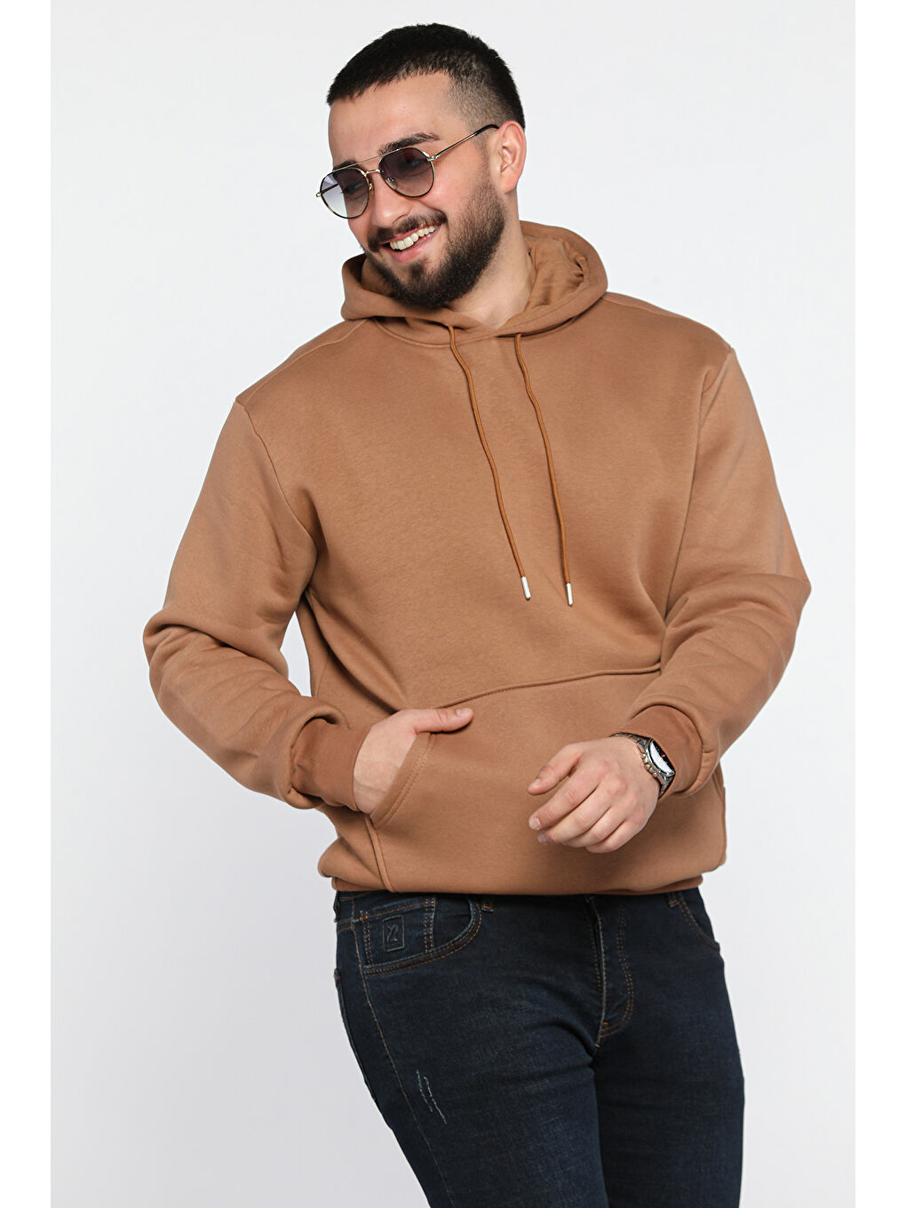 Mishar İtalia Ekru Erkek Kanguru Cepli Şardonlu Hoodie - 1