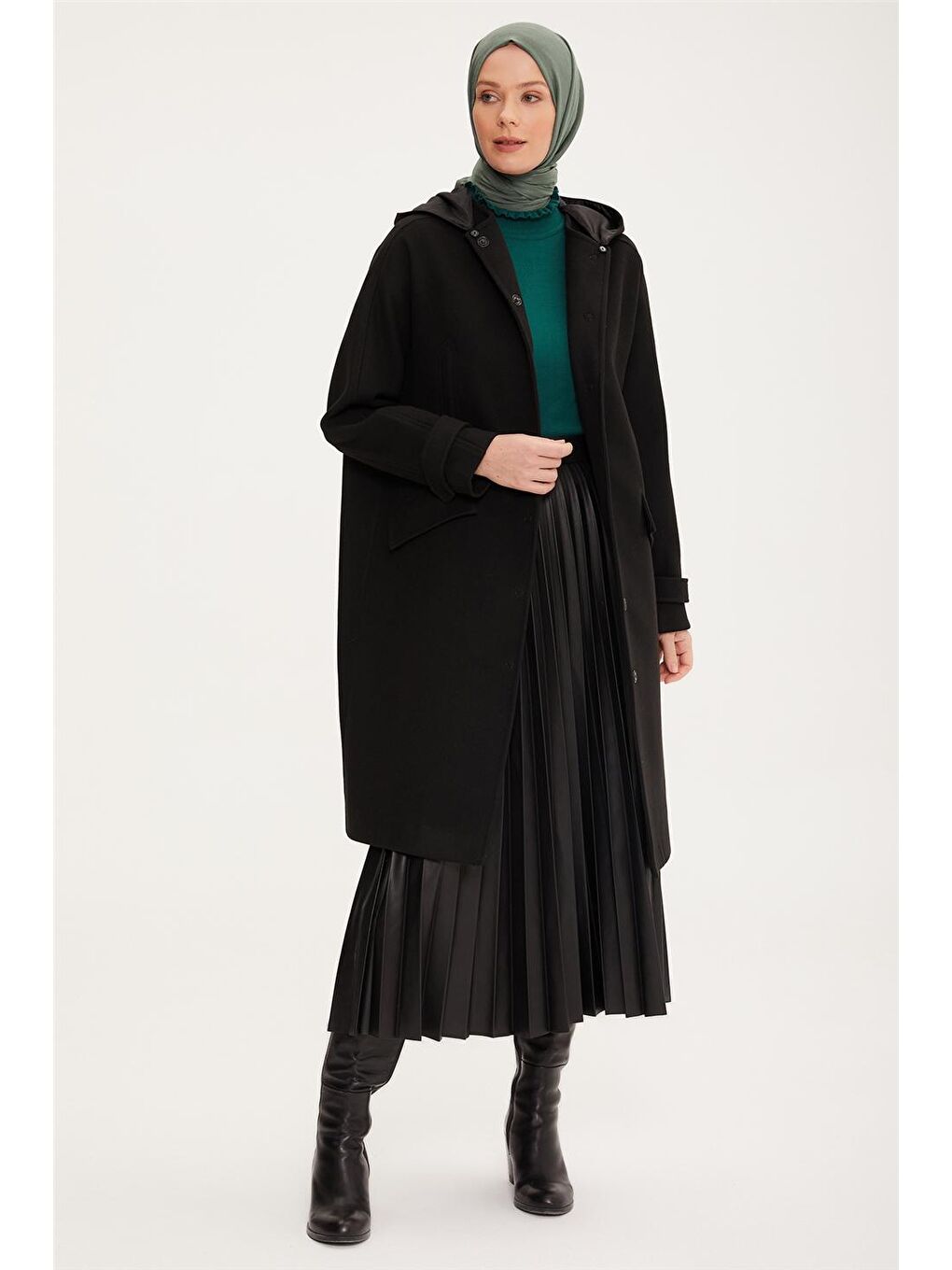 Sarı Kapüşonlu Kaşe Kaban 22K7815