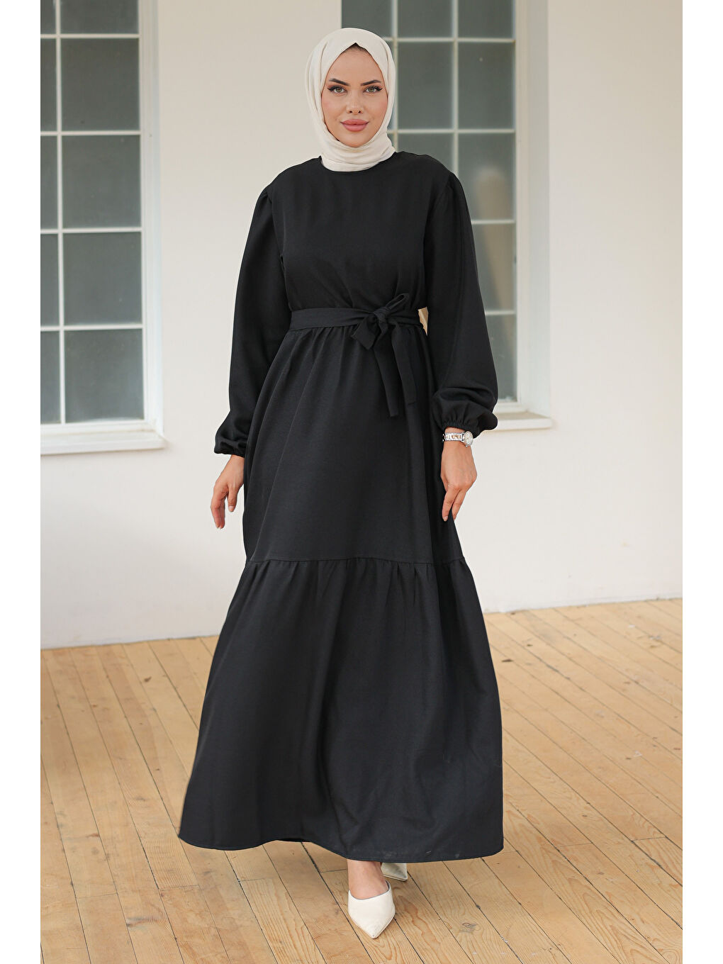 Katlı Elbise Siyah - 26624