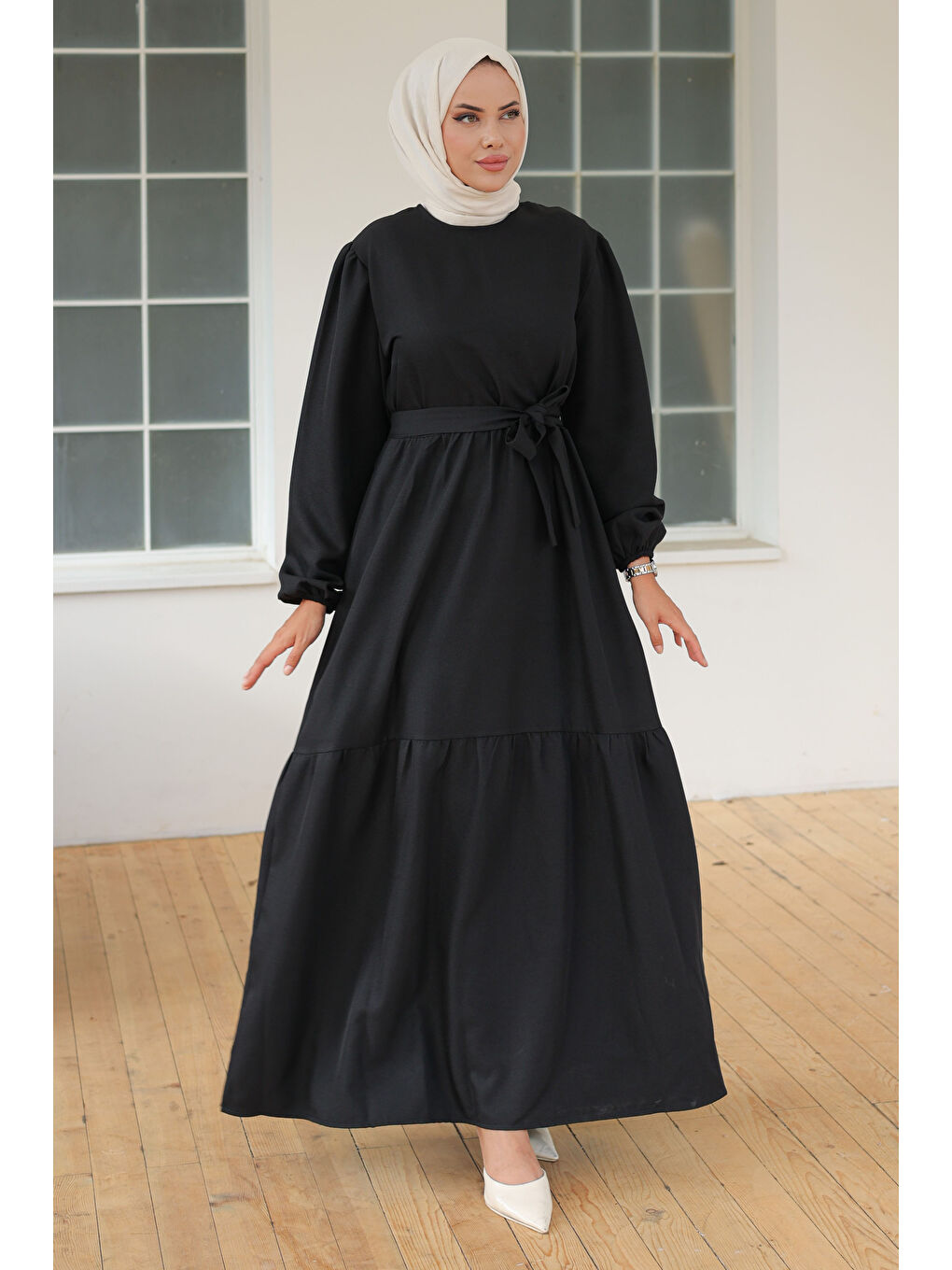 Katlı Elbise Siyah - 26624-1