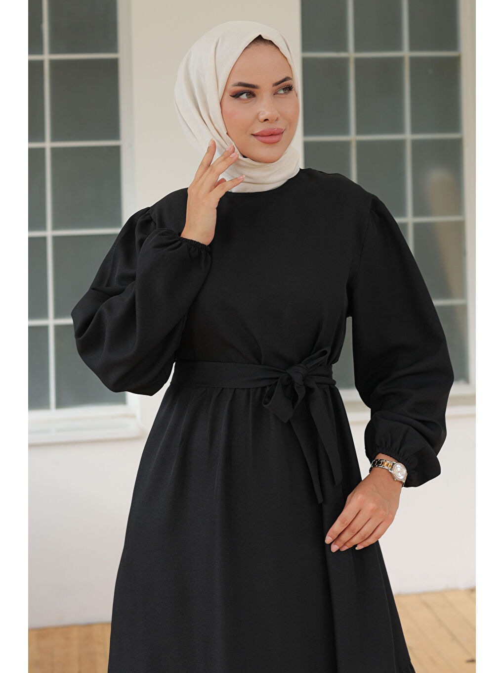 Katlı Elbise Siyah - 26624-2