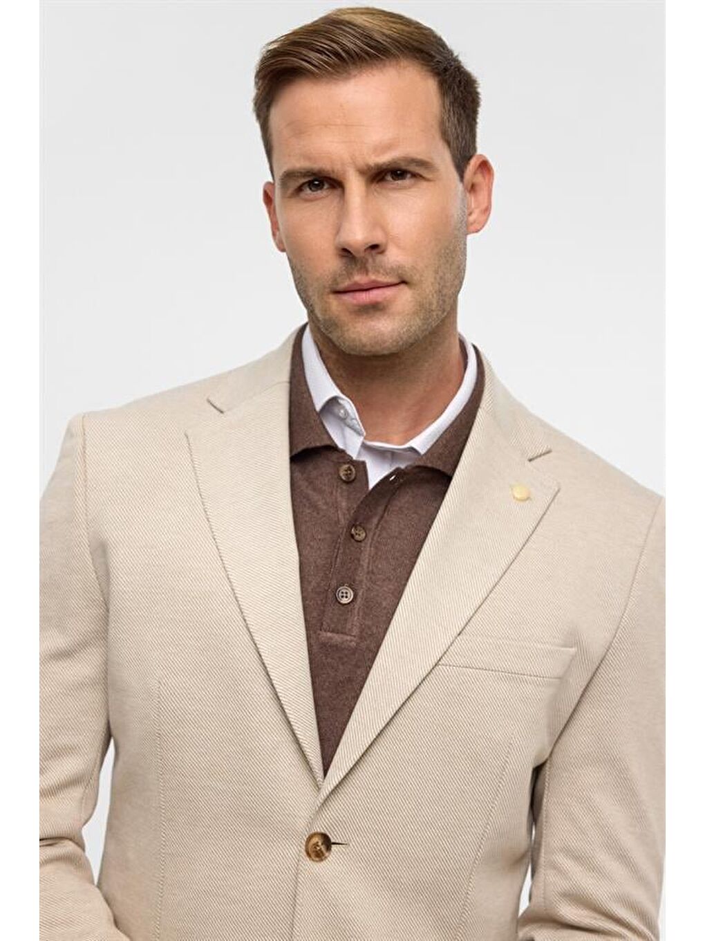 Bej Slim Desenli Mono Yaka 6 Drop Ceket-3