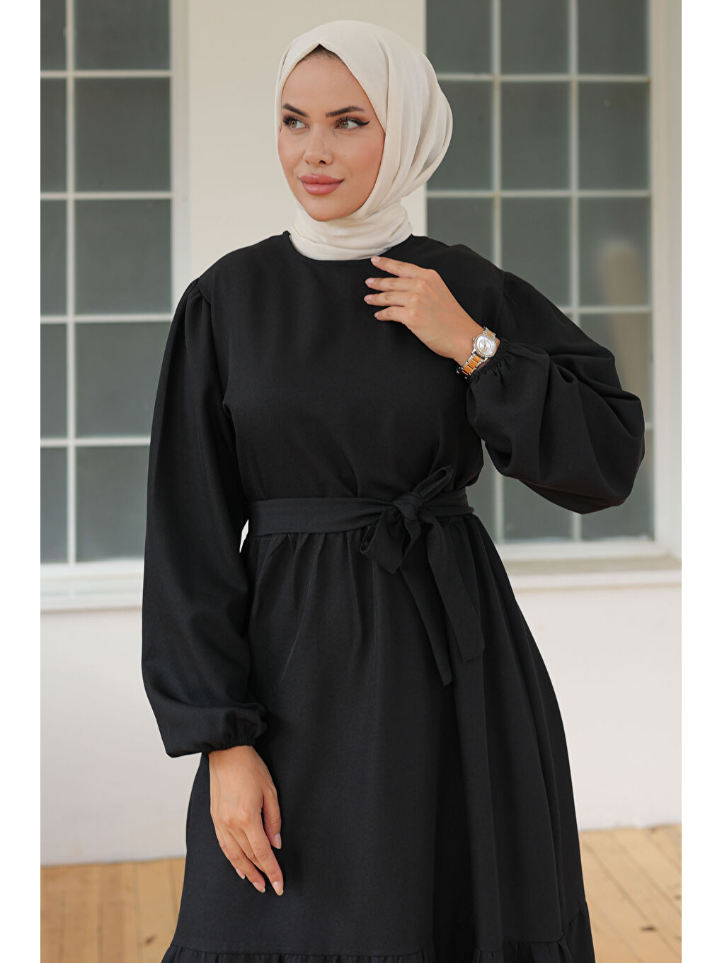 Katlı Elbise Siyah - 26624-3