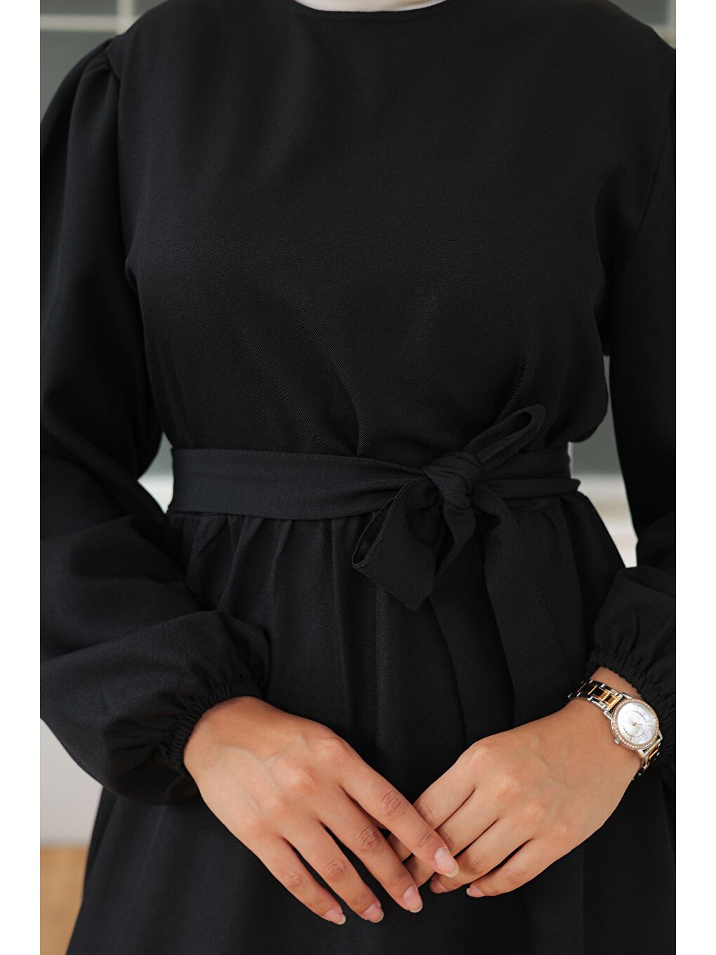 Katlı Elbise Siyah - 26624-4