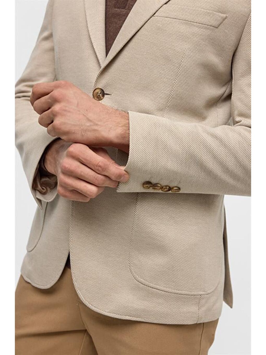 Bej Slim Desenli Mono Yaka 6 Drop Ceket-4