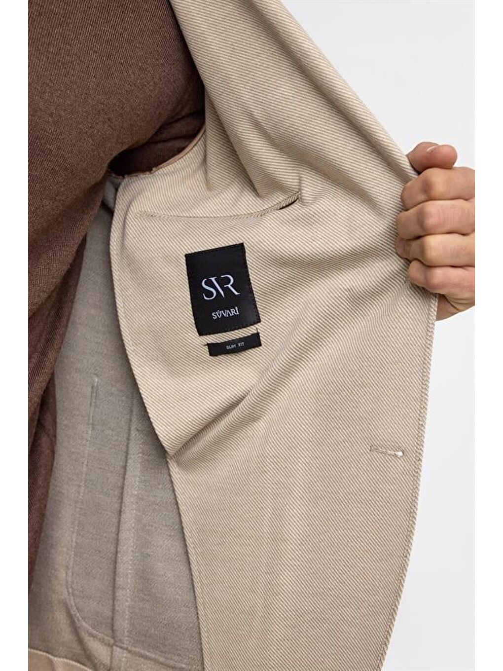 Bej Slim Desenli Mono Yaka 6 Drop Ceket-5