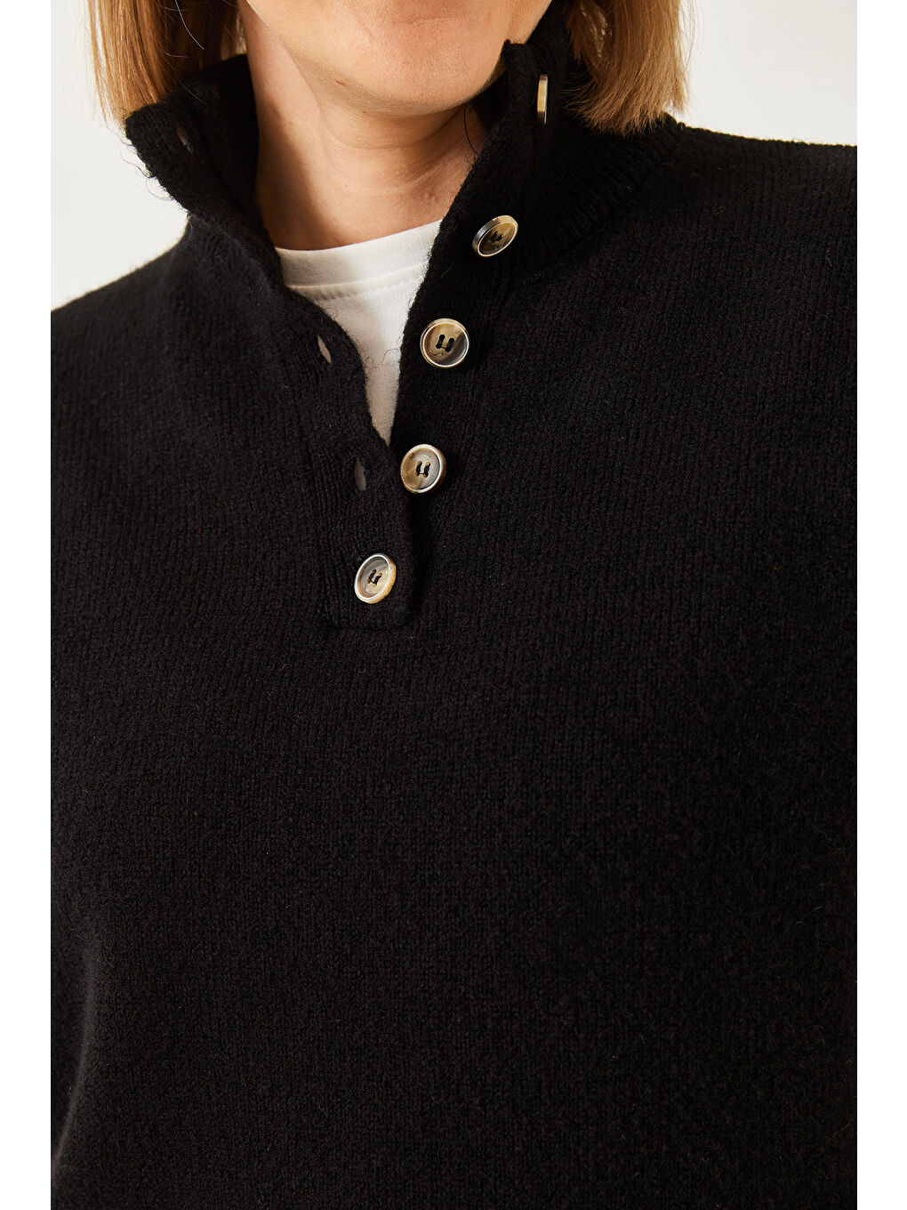 Siyah Kadın Kolu Patlı Triko Kazak-5