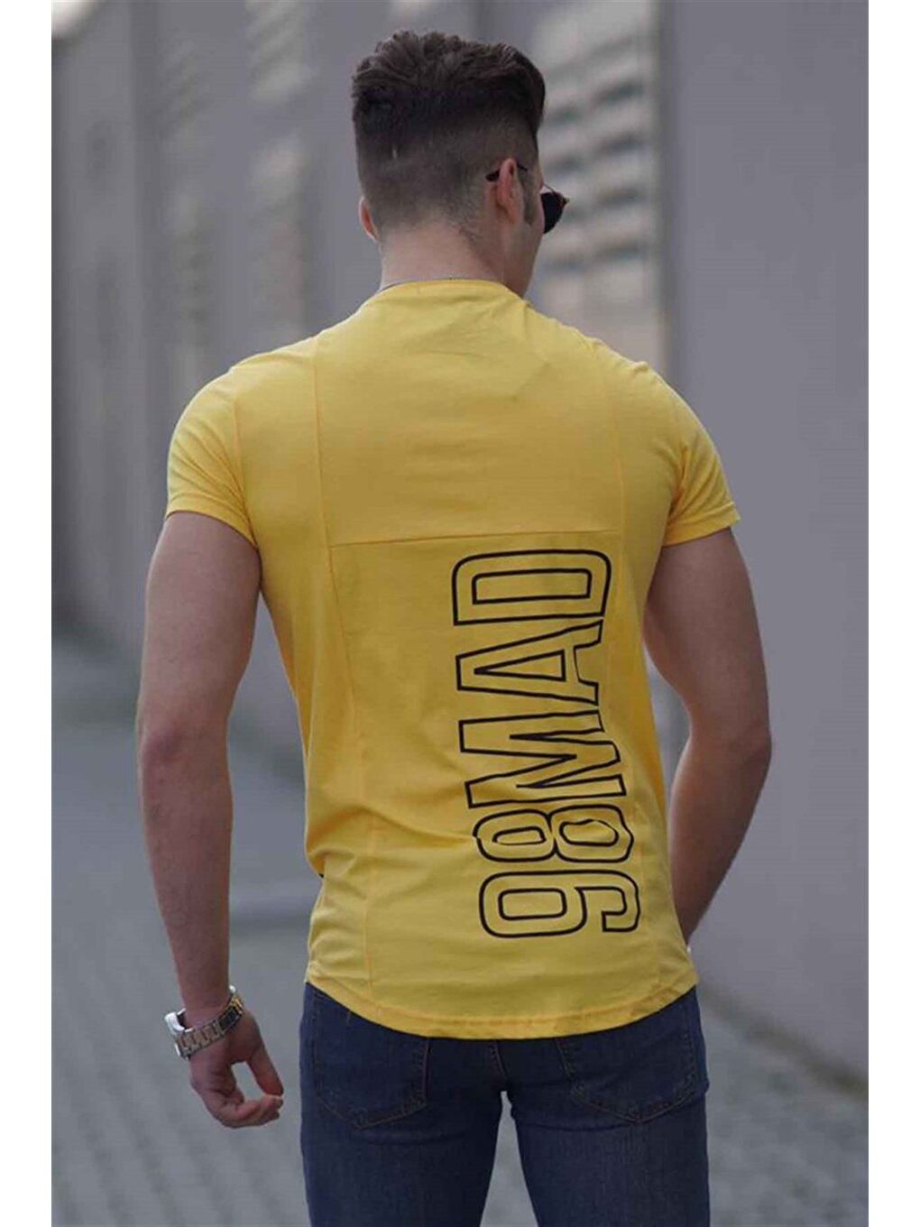 Baskılı Sarı Erkek %100 Pamuk Tişört 3023-1