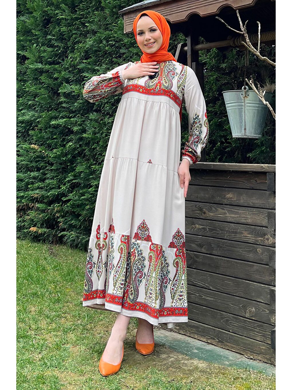 Bisiklet Yaka Kadın Bej Elbise - 11669-2