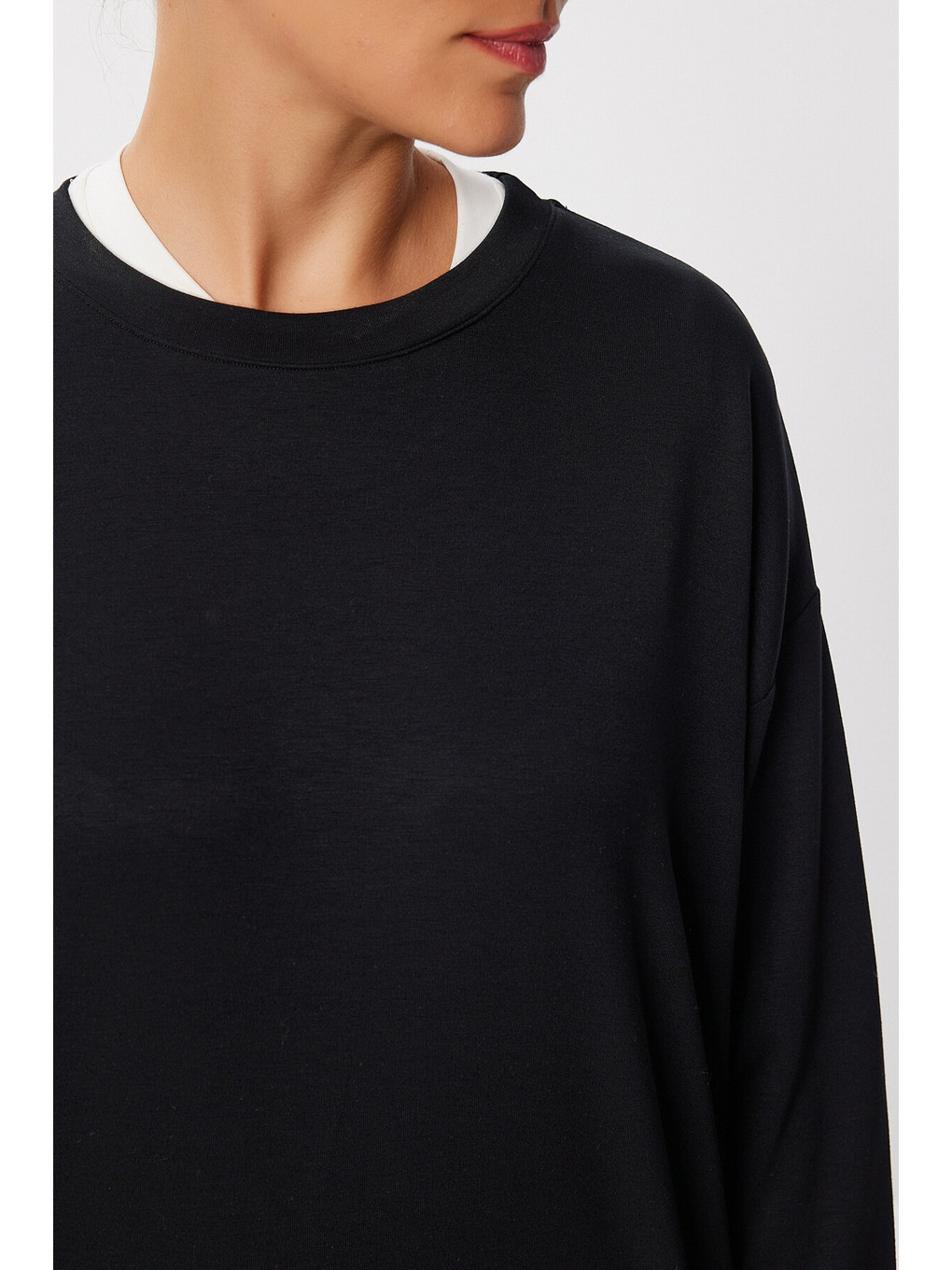 Basic Mevsimlik Modal Sweatshirt Siyah Len0026-3
