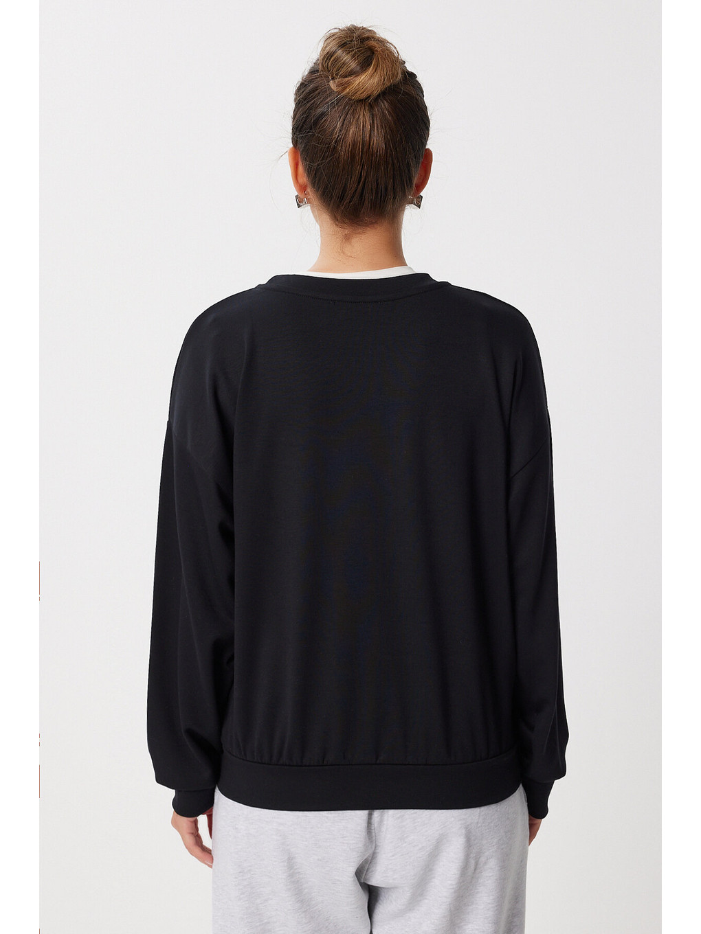 Basic Mevsimlik Modal Sweatshirt Siyah Len0026-4
