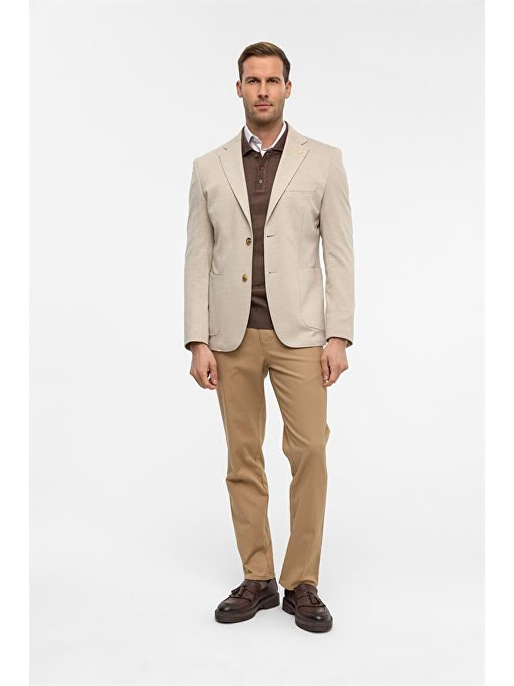 Bej Slim Desenli Mono Yaka 6 Drop Ceket-8