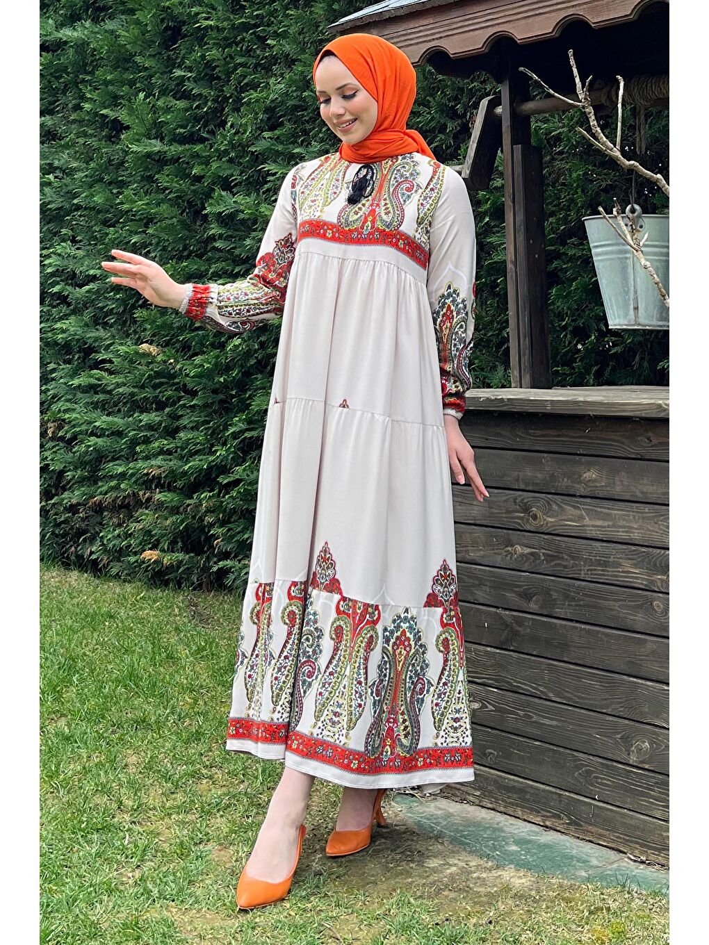 Bisiklet Yaka Kadın Bej Elbise - 11669-3