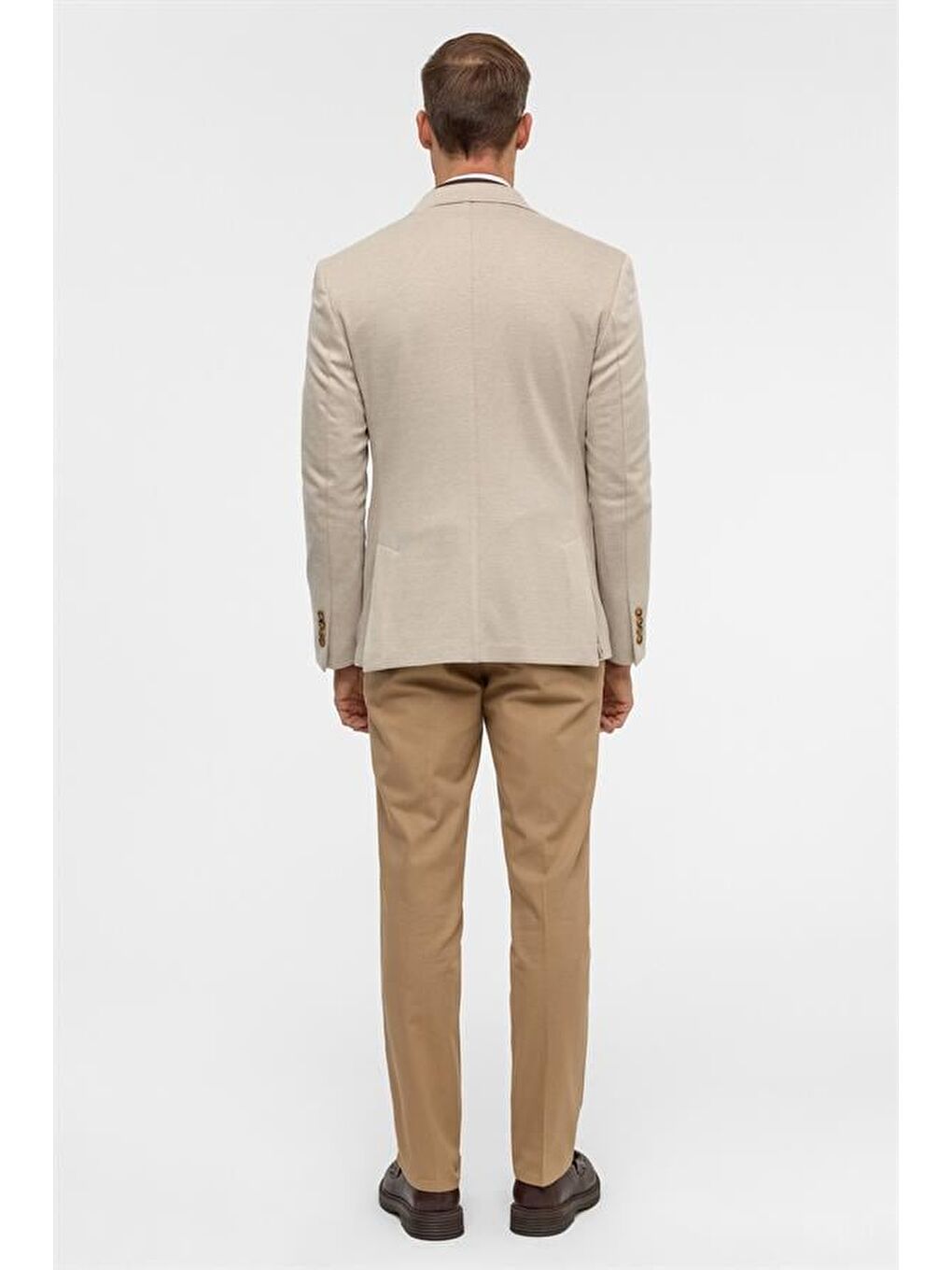 Bej Slim Desenli Mono Yaka 6 Drop Ceket-10