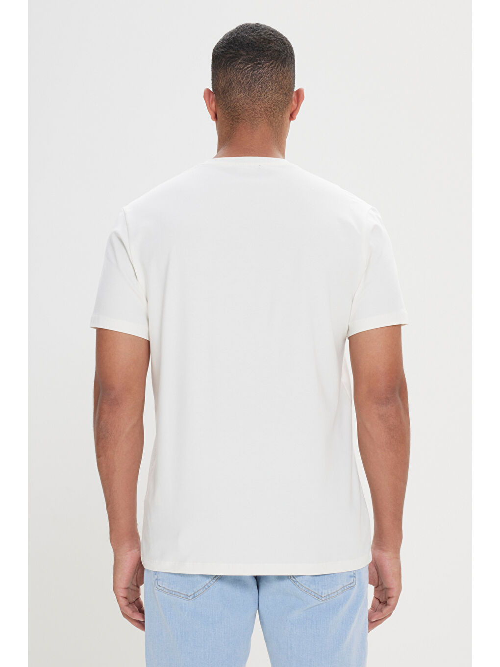 Erkek Beyaz Slim Fit Dar Kesim Pamuklu Esnek Baskılı Bisiklet Yaka Tişört-3