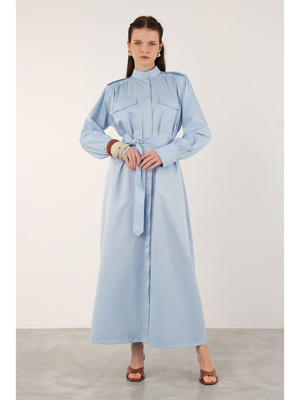 Apoletli Elbise Açık Mavi-2