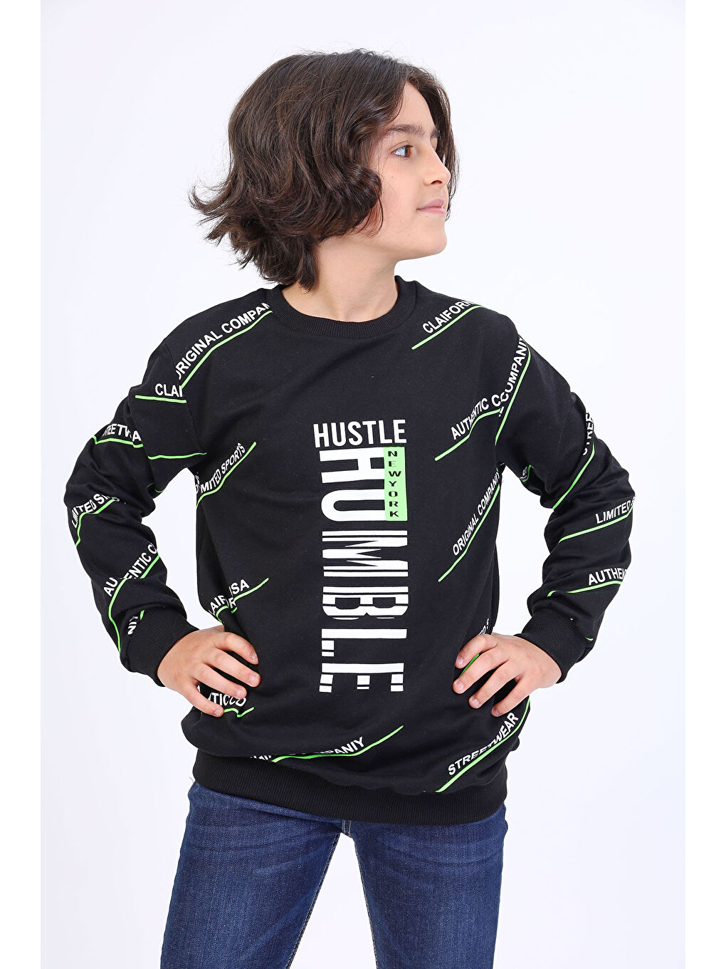 Siyah Erkek Çocuk Baskılı Sweatshirt