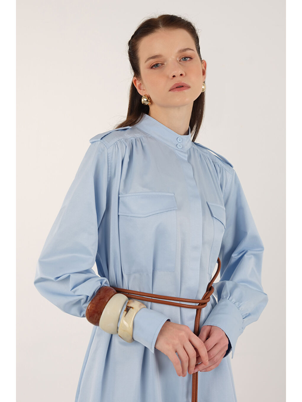 Apoletli Elbise Açık Mavi-3