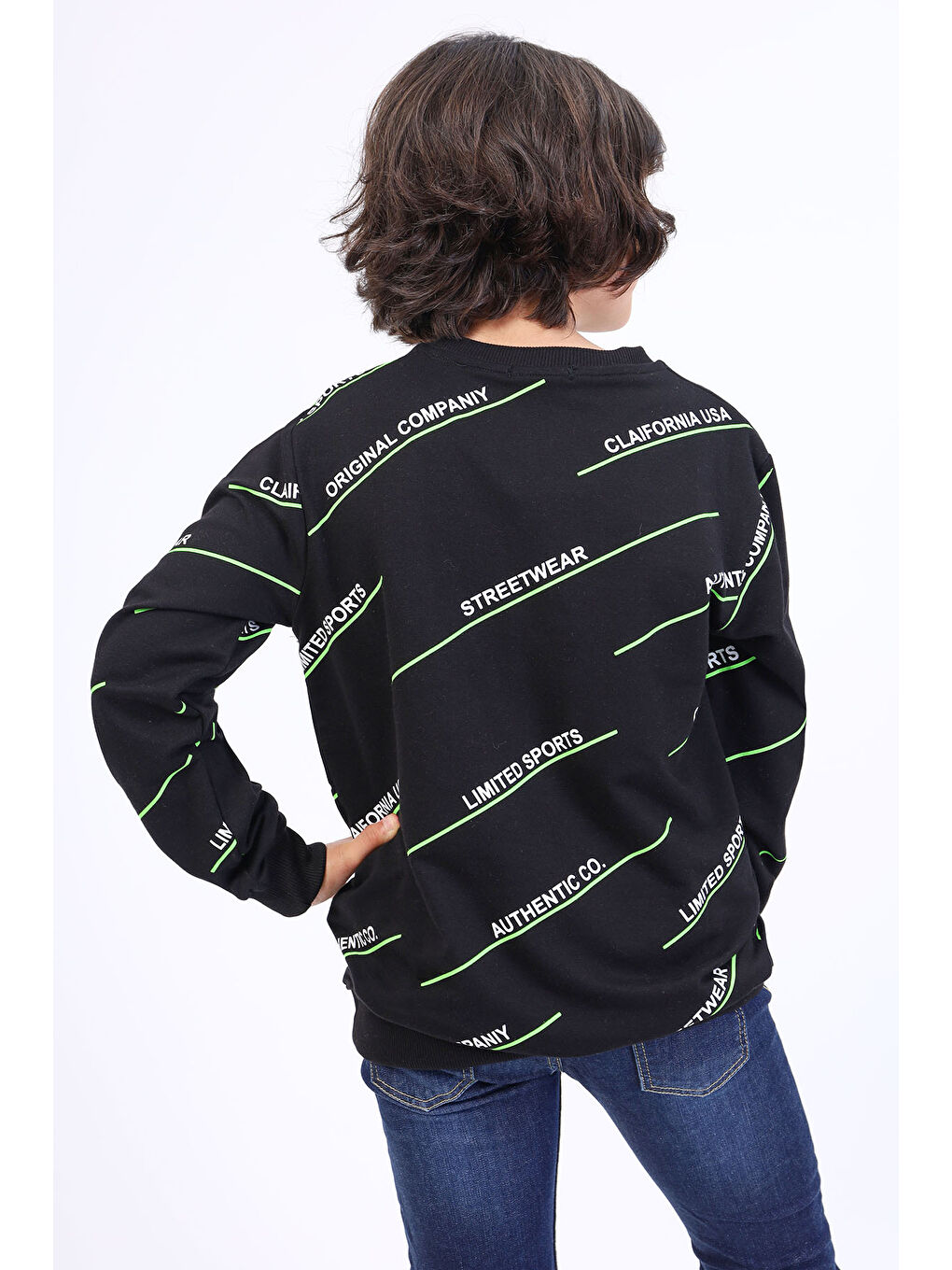Siyah Erkek Çocuk Baskılı Sweatshirt-1