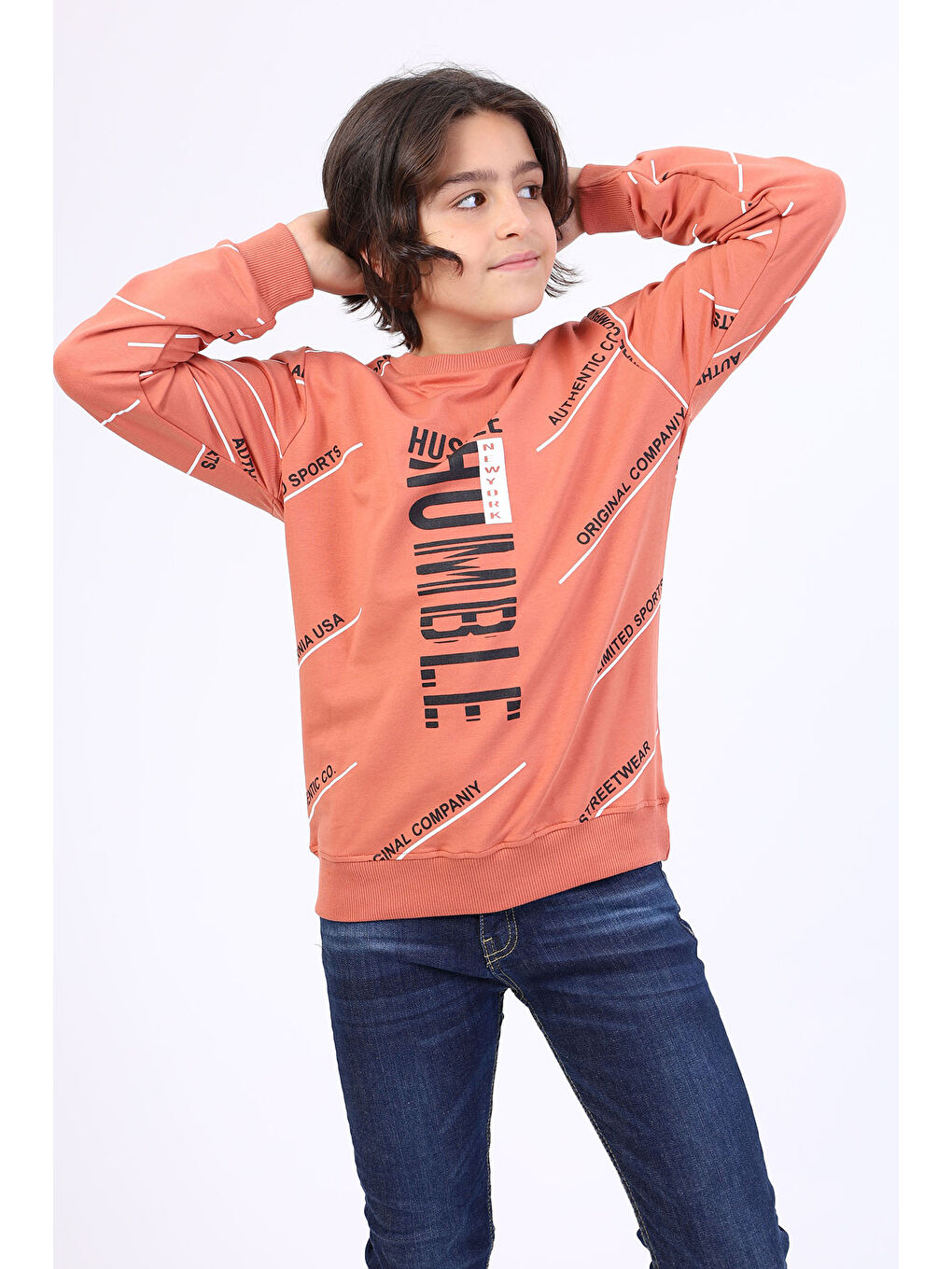 Kahverengi Erkek Çocuk Baskılı Sweatshirt-1