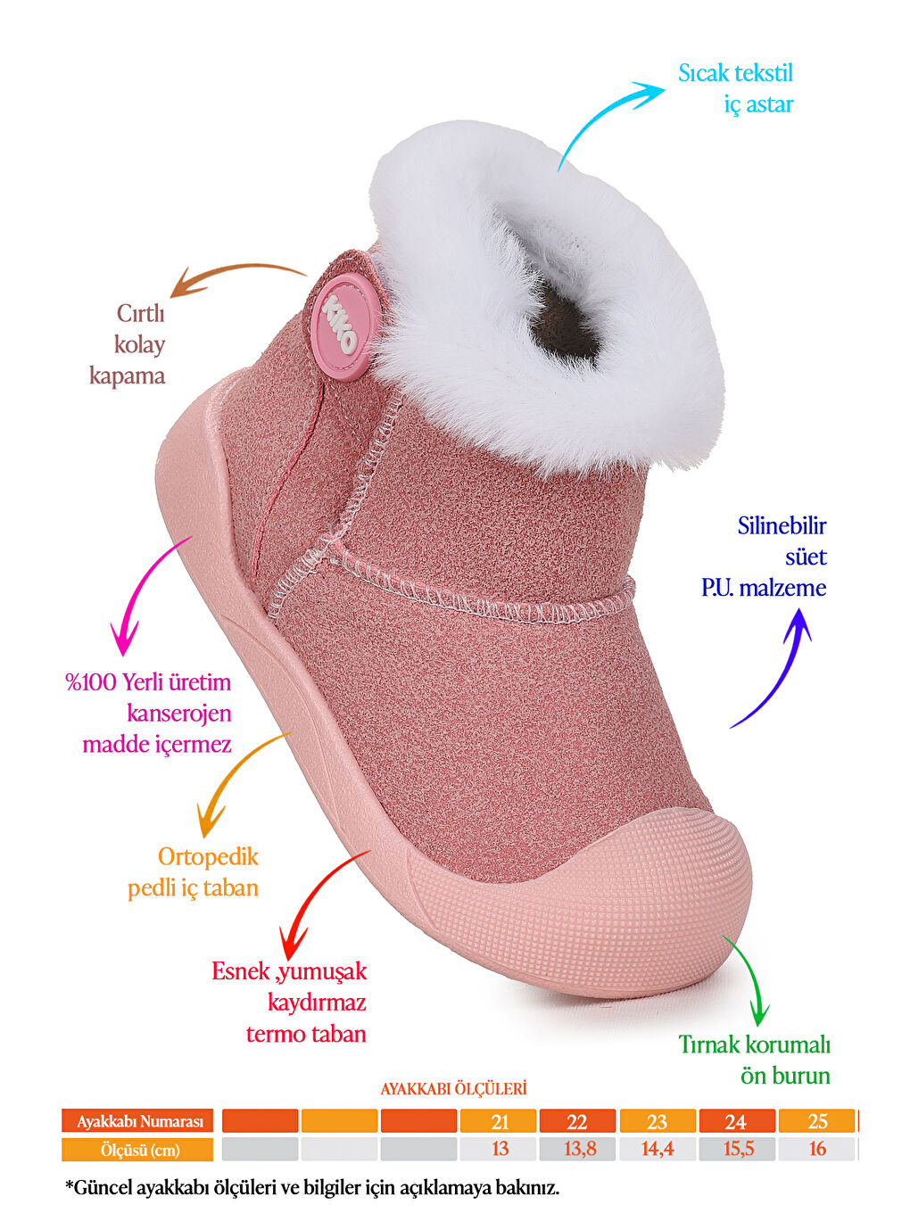 Pembe Liplan Cırtlı Termo Taban Kız Bebek Bot Ayakkabı-1