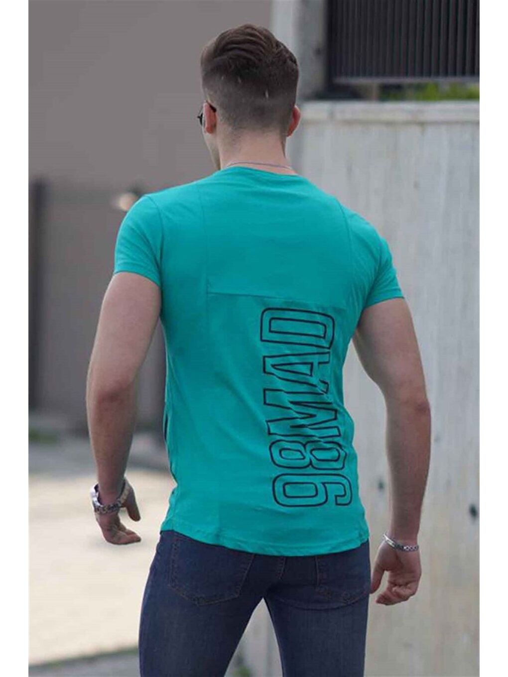 Baskılı Petrol Yeşili Erkek %100 Pamuk Tişört 3023-1