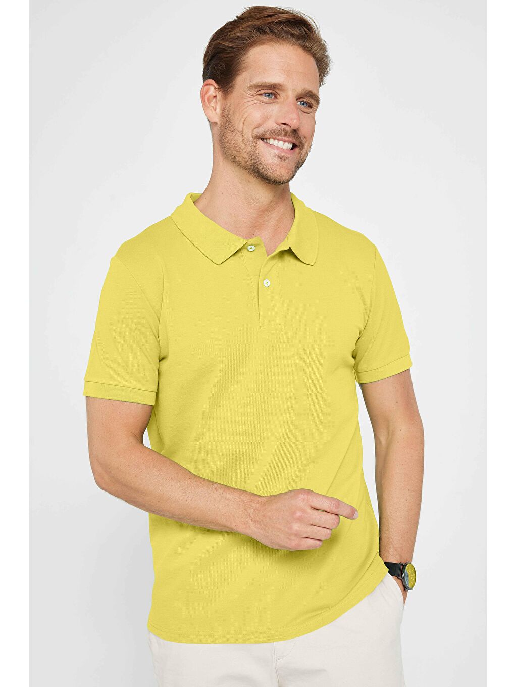 Erkek Slim Fit Dar Kesim %100 Pamuk Yeşil Polo Yaka Tişört