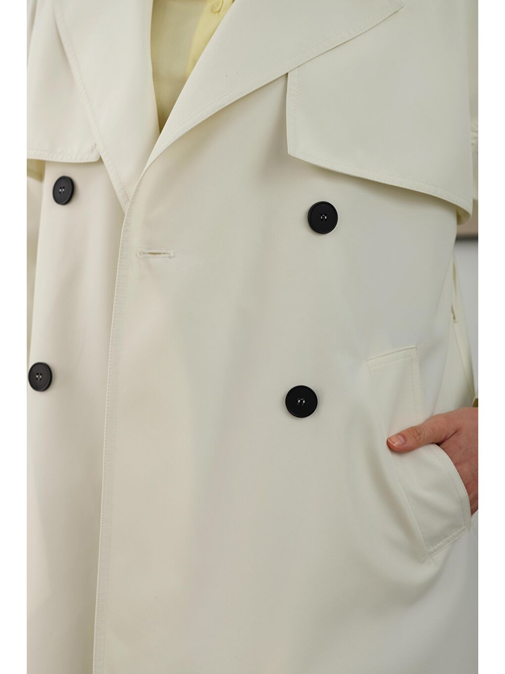 Uzun Klasik Trençkot Ekru-4