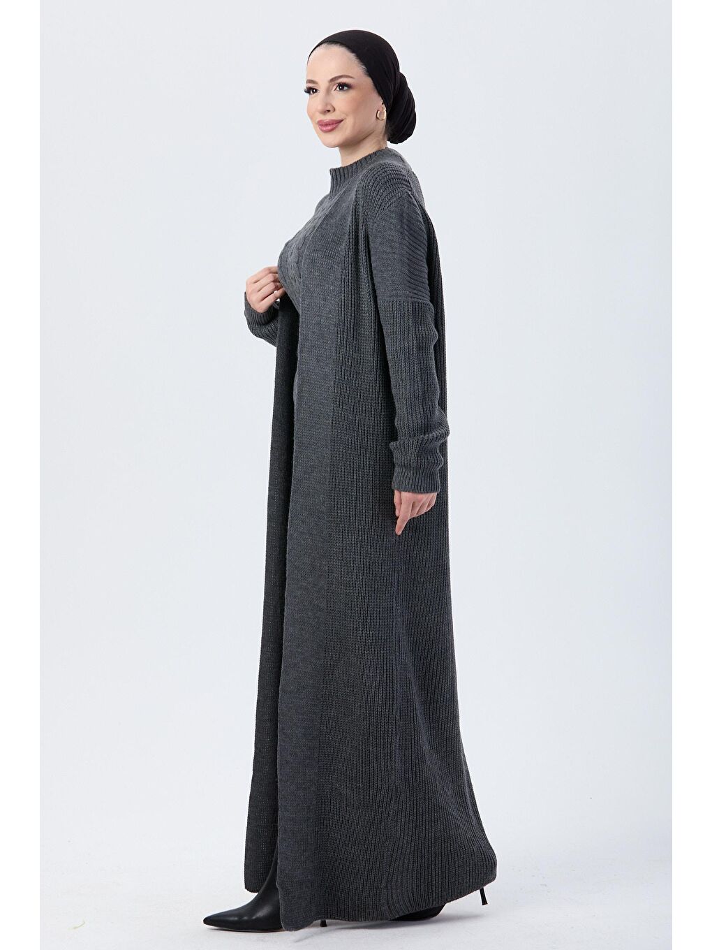 Yarım Balıkçı Yaka Kadın Antrasit Triko İkili Takım - 24007-2