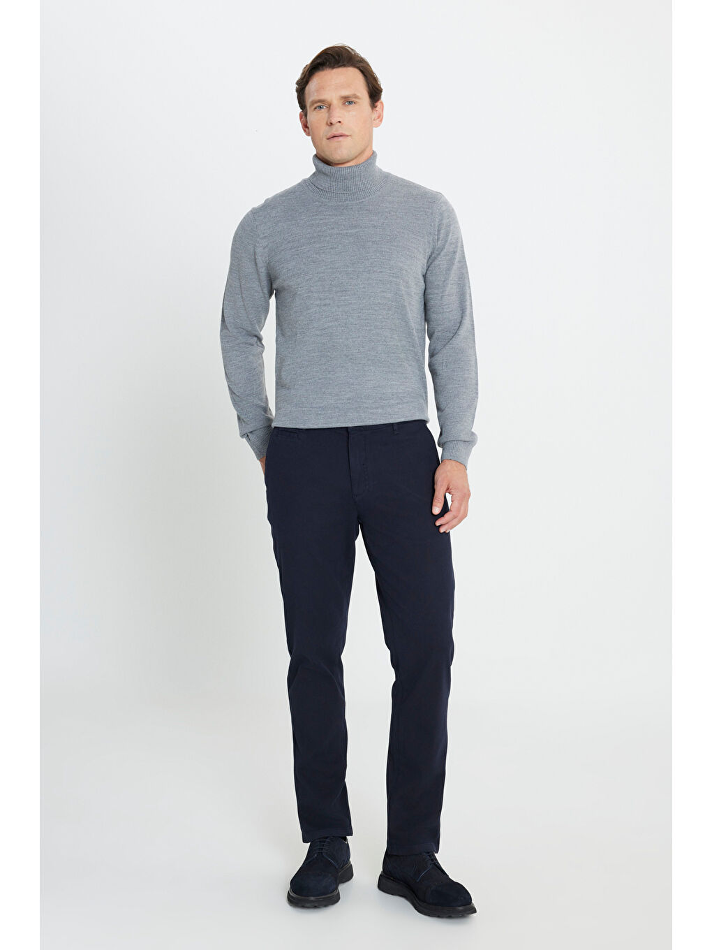 Erkek Lacivert Pamuklu Comfort Fit Rahat Kesim Armürlü Yan Cep Esnek Casual Pantolon-2