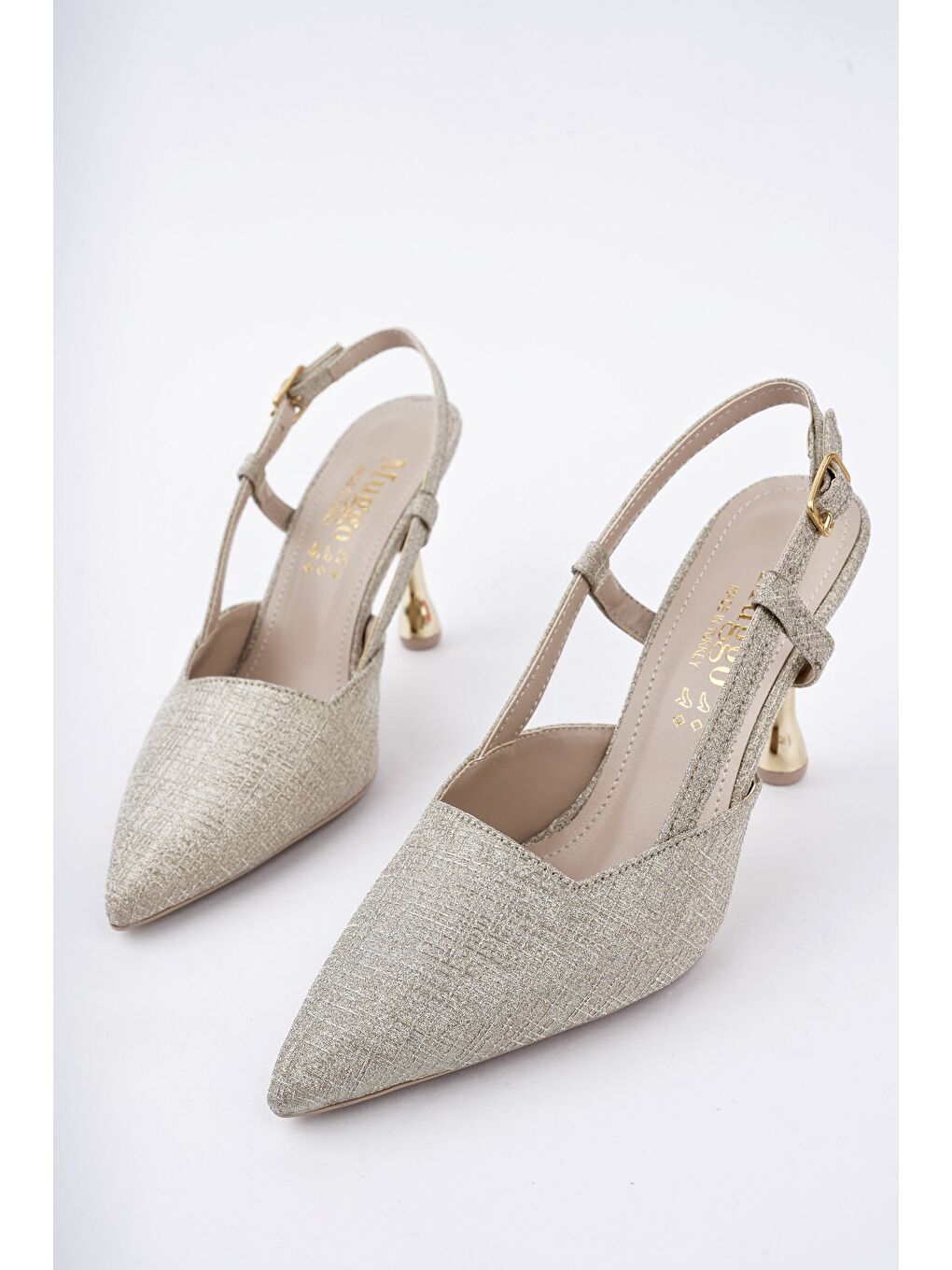 Sarı JESİ Sivri Burun Arkası Açık Günlük Klasik Kadın Topuklu Ayakkabı-2