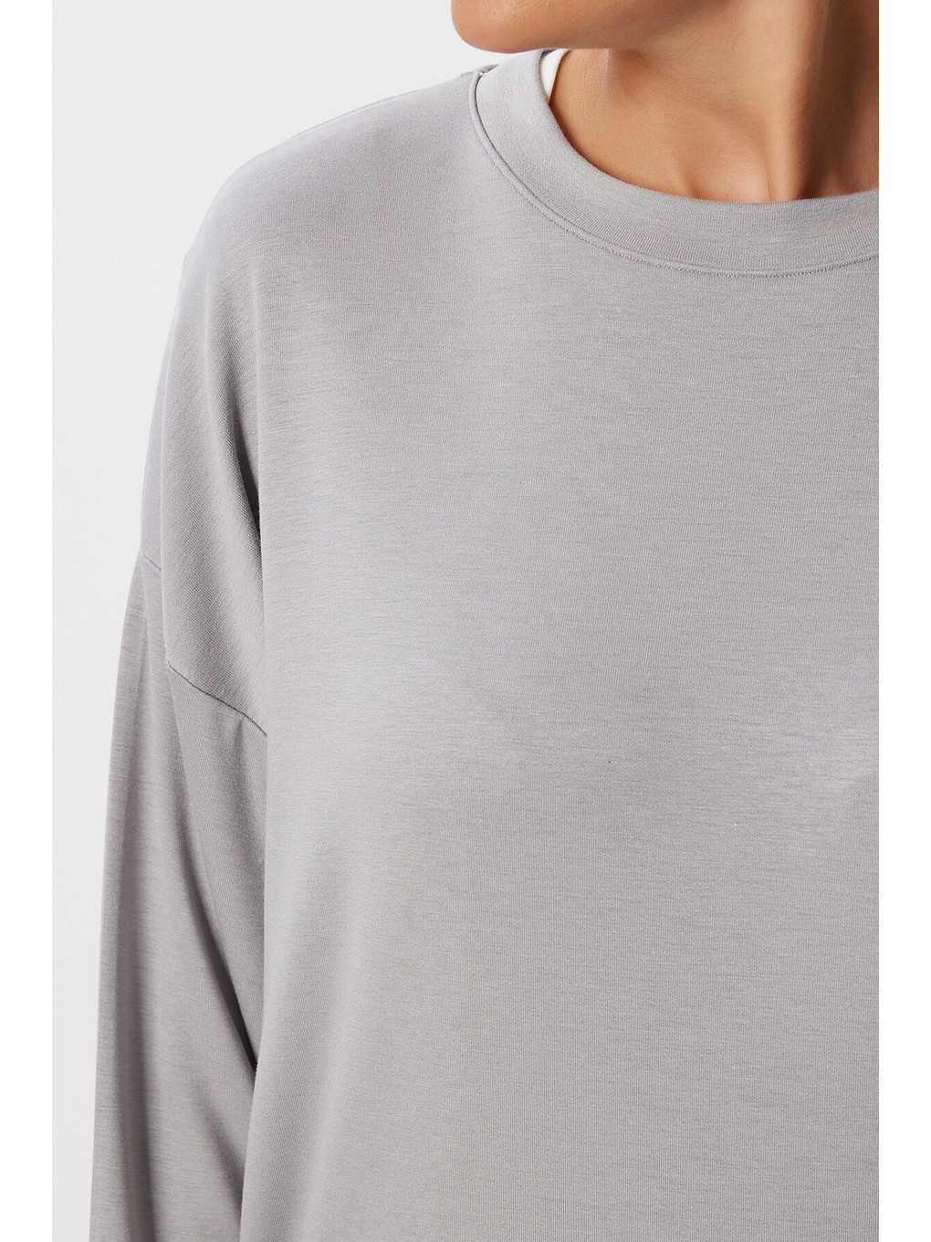 Bej Basic Mevsimlik Modal Sweatshirt Taş Grisi Len0026-3