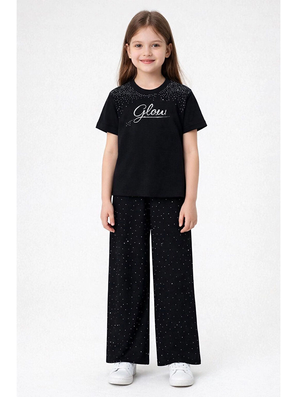 Siyah Glow Taşlı Kız Çocuk Takım 30459-1