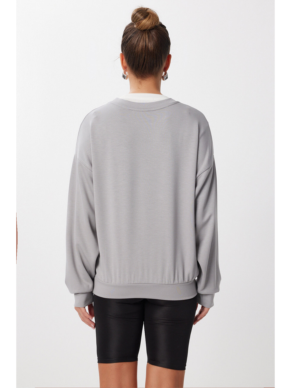 Bej Basic Mevsimlik Modal Sweatshirt Taş Grisi Len0026-4