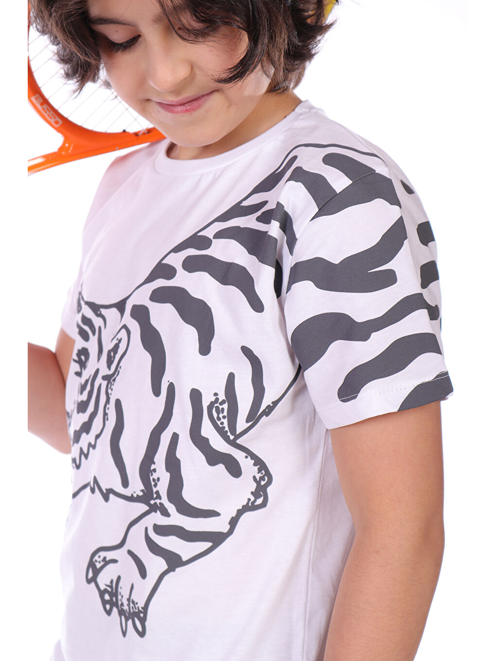 Beyaz Erkek Çocuk Kaplan Baskılı Tişört-1