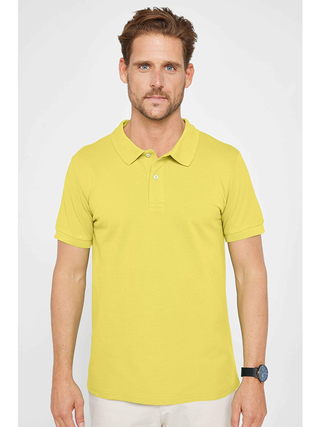 Erkek Slim Fit Dar Kesim %100 Pamuk Yeşil Polo Yaka Tişört-3