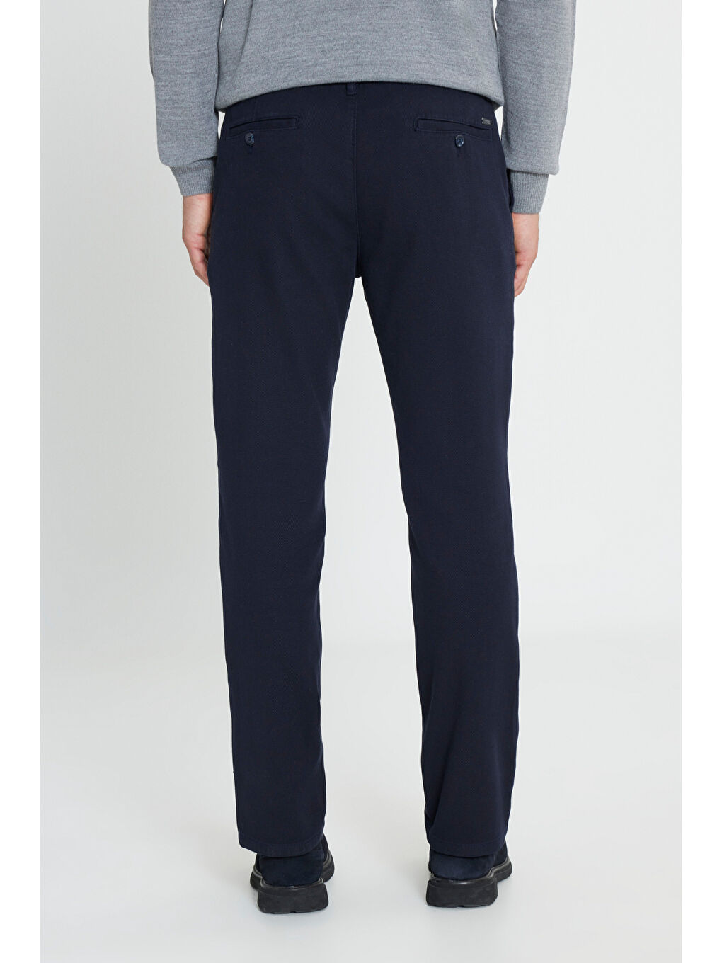 Erkek Lacivert Pamuklu Comfort Fit Rahat Kesim Armürlü Yan Cep Esnek Casual Pantolon-4