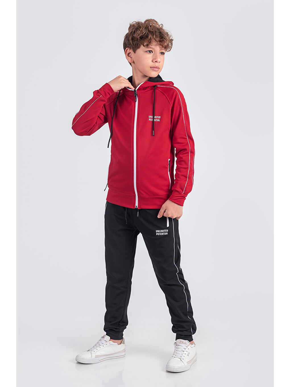 Kırmızı Dalgıç Kumaş Unisex Çocuk Eşofman Takımı Unlimited Potential  ESF1725Y-1