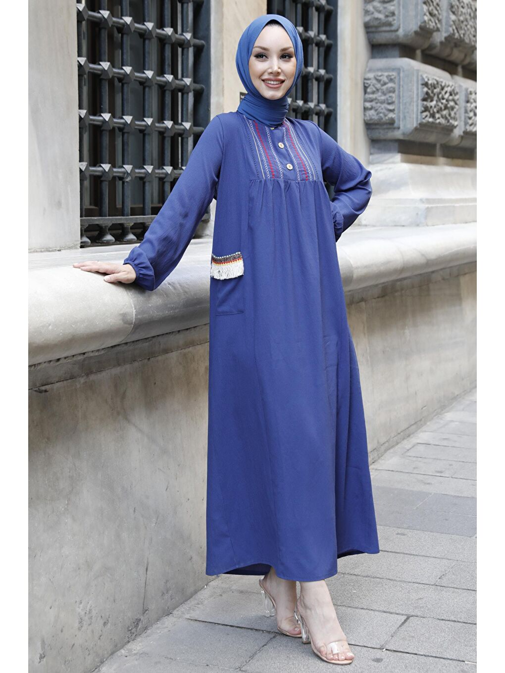 Orta Kadın Mavi Elbise - 10317-1